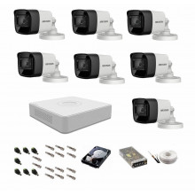 Kit supraveghere complet Hikvision, 2MP, 7 camere audio-video, IR 30m