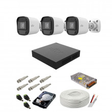 Sistem supraveghere complet audio-video UNV, 2MP, 3 camere, IR 20m