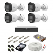 Sistem supraveghere complet audio-video UNV, 5MP, 4 camere cu lumina alba WL 40m, color noaptea