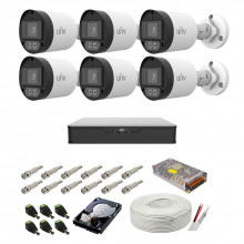 Sistem supraveghere complet audio-video UNV, 5MP, 6 camere cu lumina alba WL 40m, color noaptea