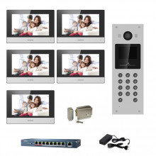 Videointerfon IP Hikvision 5 familii, 5 monitoare 7 inch cu touch screen