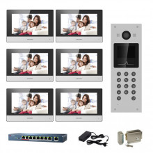 Videointerfon IP Hikvision 6 familii, 6 monitoare 7 inch cu touch screen