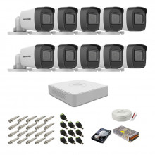 Kit supraveghere complet Hikvision, 2MP, 10 camere, IR 20m