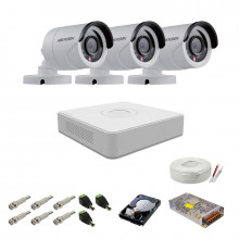 Kit supraveghere complet Hikvision, 2MP, 3 camere, IR 20m