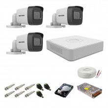 Kit supraveghere complet Hikvision, 2MP, 3 camere, IR 20m