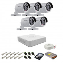 Kit supraveghere complet Hikvision, 2MP, 5 camere, IR 20m