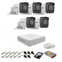 Kit supraveghere complet Hikvision, 2MP, 5 camere, IR 20m