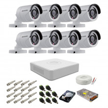 Kit supraveghere complet Hikvision, 2MP, 8 camere, IR 20m