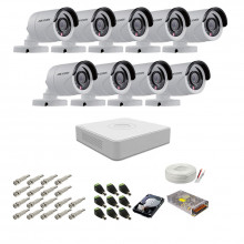 Kit supraveghere complet Hikvision, 2MP, 9 camere, IR 20m