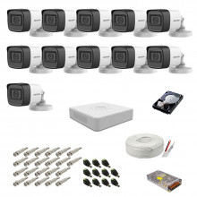 Kit supraveghere complet Hikvision, 2MP, 11 camere audio-video, IR 30m