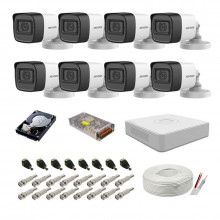 Kit supraveghere complet Hikvision, 2MP, 8 camere audio-video, IR 30m