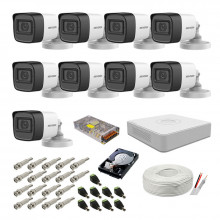 Kit supraveghere complet Hikvision, 2MP, 9 camere audio-video, IR 30m