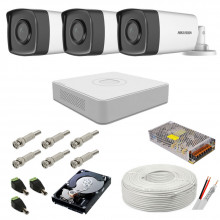 Sistem camere supraveghere audio-video Hikvision, 2MP, 3 camere , IR 40m 