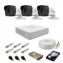 Kit supraveghere complet Hikvision, 5MP, 3 camere , IR 20m