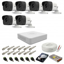 Kit supraveghere complet Hikvision, 5MP, 6 camere , IR 20m