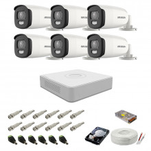 Sistem camere supraveghere cu lumina alba Color VU Hikvision, 5MP, 6 camere , WL 40m, color noaptea