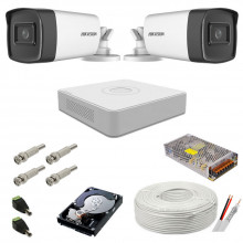 Kit supraveghere complet Hikvision, 5MP, 2 camere , IR 80m