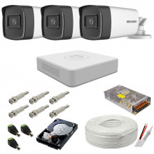 Kit supraveghere complet Hikvision, 5MP, 3 camere , IR 40m