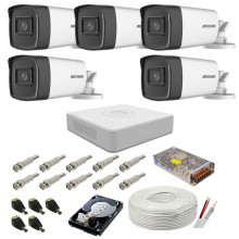 Sistem de supraveghere complet Hikvision, 5MP, 5 camere , IR 80m