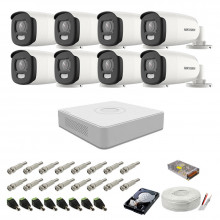 Sistem camere supraveghere cu lumina alba Color VU Hikvision, 5MP, 8 camere , WL 40m, color noaptea