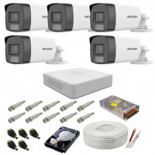 Sistem camere supraveghere audio-video Hikvision 3K Dual Light, 5MP, 5 camere, IR 40m, WL 40m