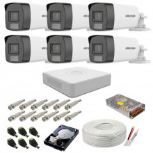 Sistem camere supraveghere audio-video Hikvision 3K Dual Light, 5MP, 6 camere, IR 40m, WL 40m